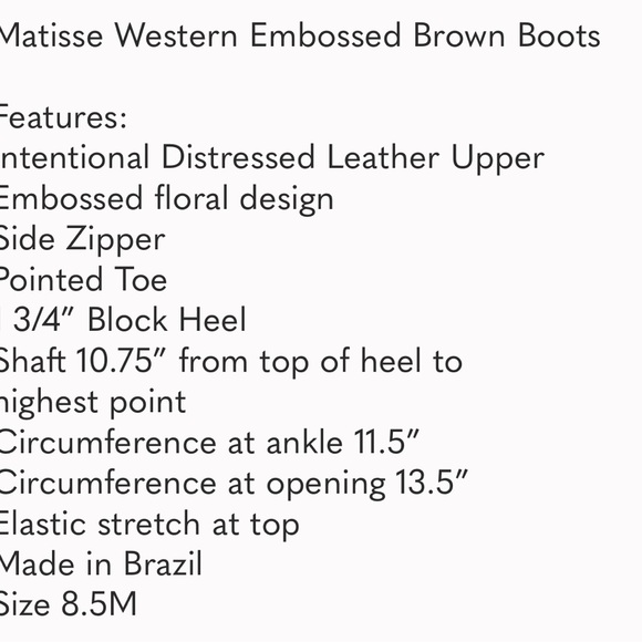 Matisse Western Zip Up Brown Leather Cowboy Boots - Picture 9 of 9